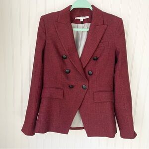 Veronica Beard Double Breasted Miller Herringbone Burgundy Blazer Dickey Size 6
